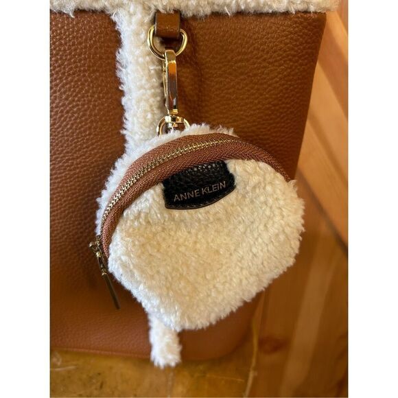 ANNE Klein Women Camel color Faux leather Faux Shearing Small Totes Bag handbag - Picture 2 of 13